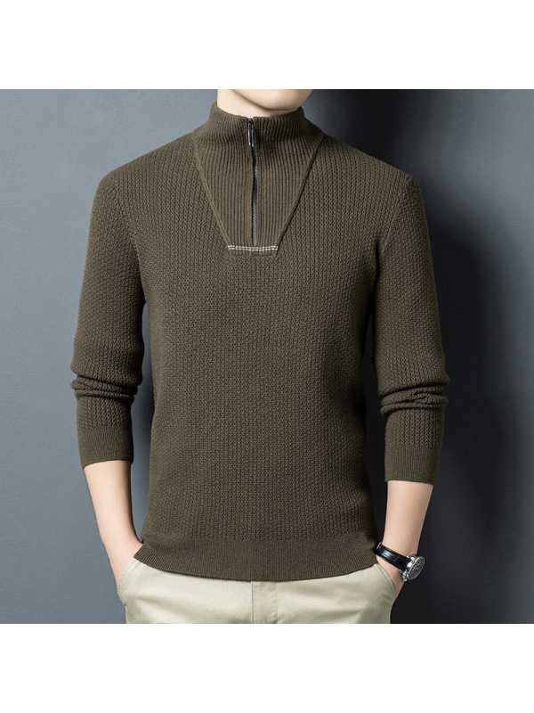 680g半高领拉链毛衣男冬季新款加厚保暖打底男士羊毛衫