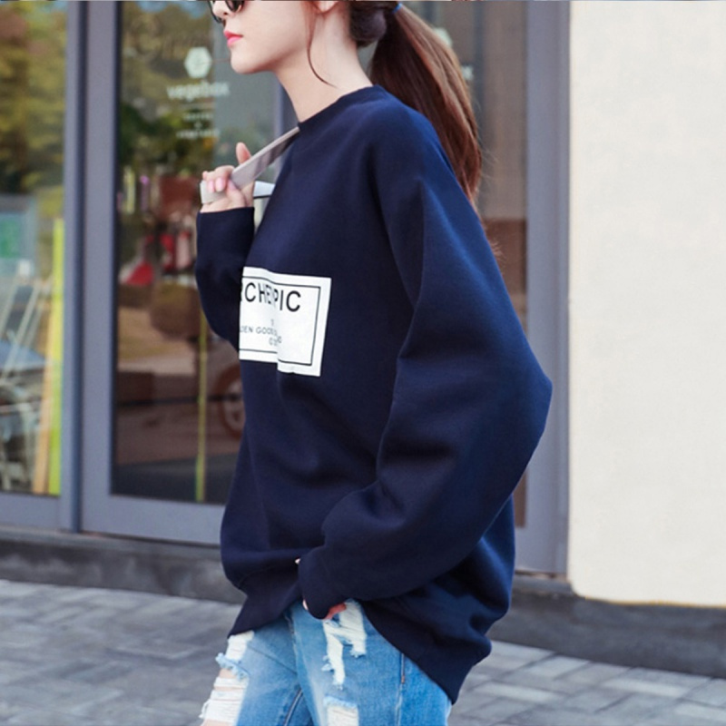 如熙卫衣女装韩版宽松学生圆领卫衣上衣潮中长袖T恤女