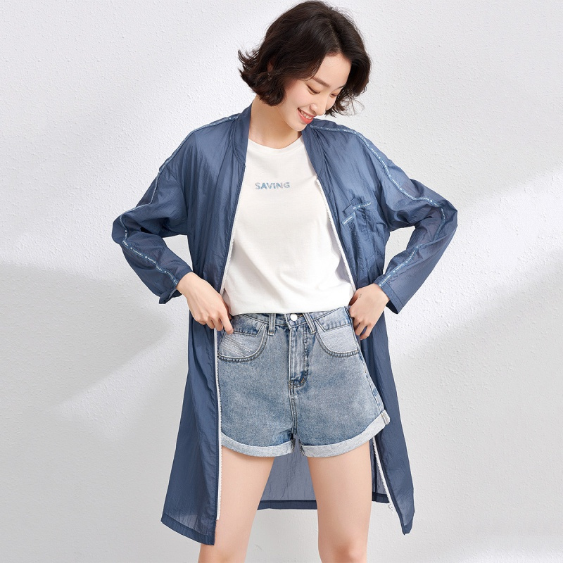 ounixue欧昵雪中长款空调衫夏季防晒衣女长袖薄款宽松显瘦风衣外套女