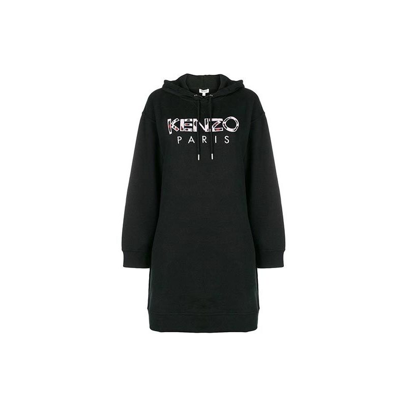 KENZO/高田贤三女士卫衣 长款简约卫衣黑色连帽卫衣裙 2RO865 952 99