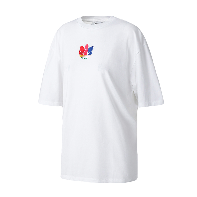 阿迪达斯三叶草女服T恤款彩色刺绣LOGO宽松休闲运动服GD2235
