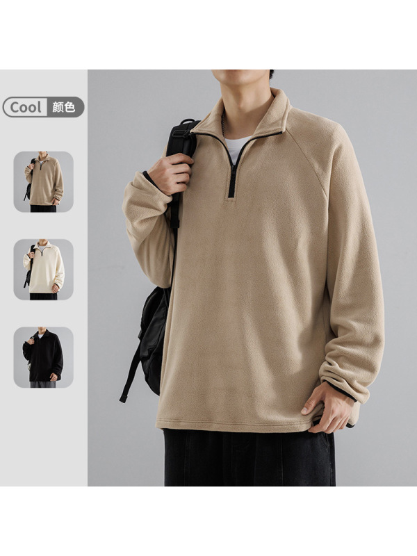 卫衣男奥粒绒秋冬季新款宽松百搭长袖半高领套头休闲男士纯色上衣