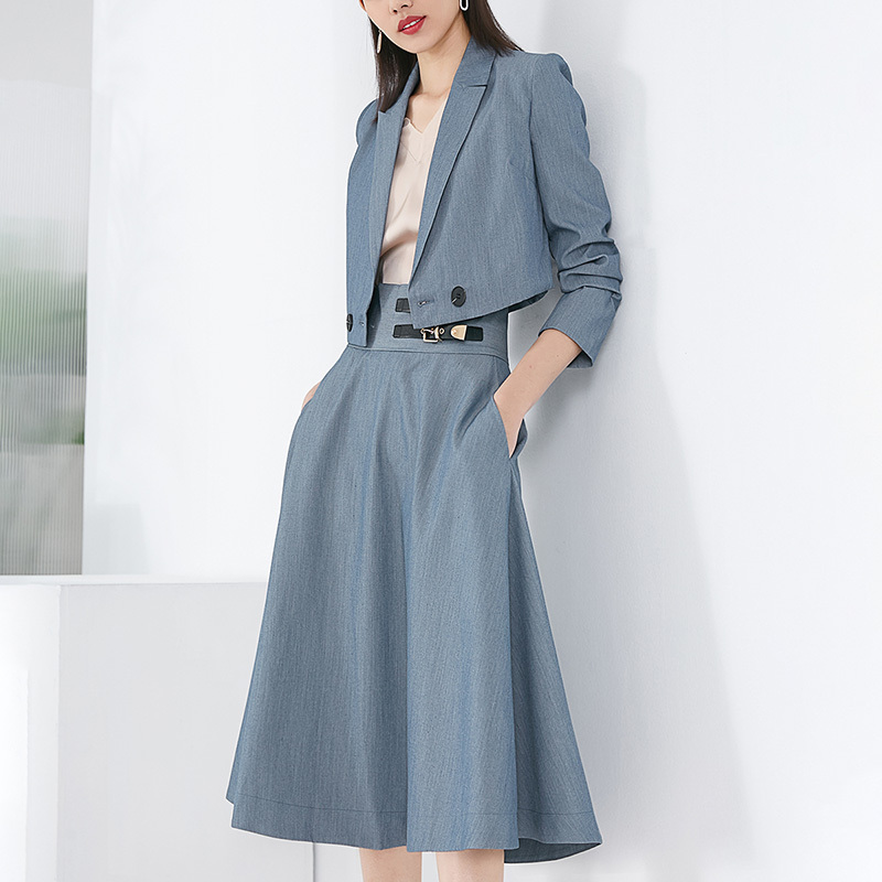 晚白2021春季新品通勤两件套小西装外套高腰A字半裙时尚套装女