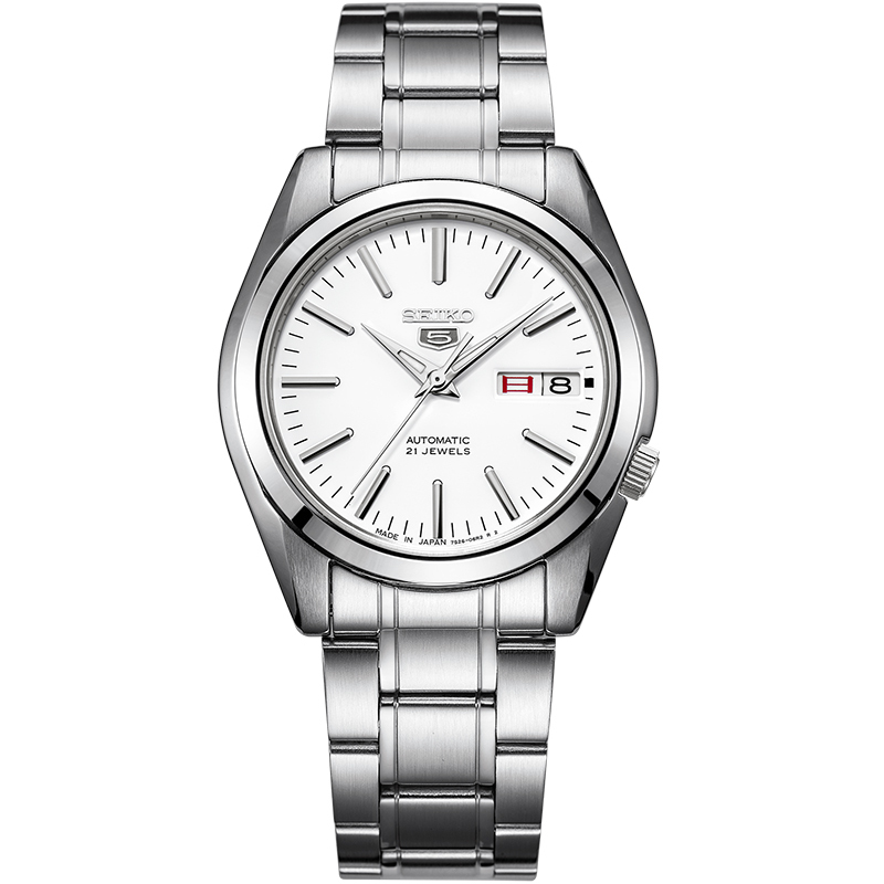精工seiko手表5号系列智慧夜光防水商务不锈钢带自动上链机械男表snkl