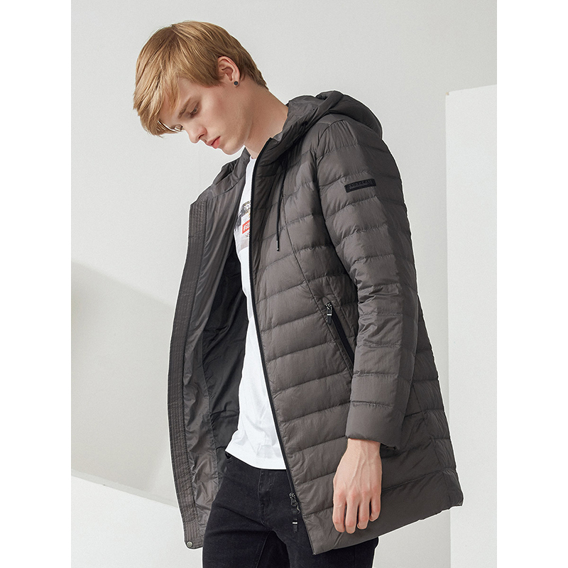 波司登春秋季轻型中长款连帽保暖时尚轻薄男士羽绒服