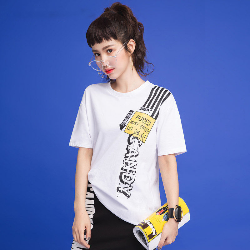 拉夏贝尔Candie’s夏季新款韩版宽松显瘦百搭五分袖短袖T恤女30072068