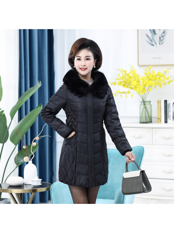 雪暖羽绒服女中长款狐狸毛连帽羽绒服女新款韩版修身大码冬季羽绒外套