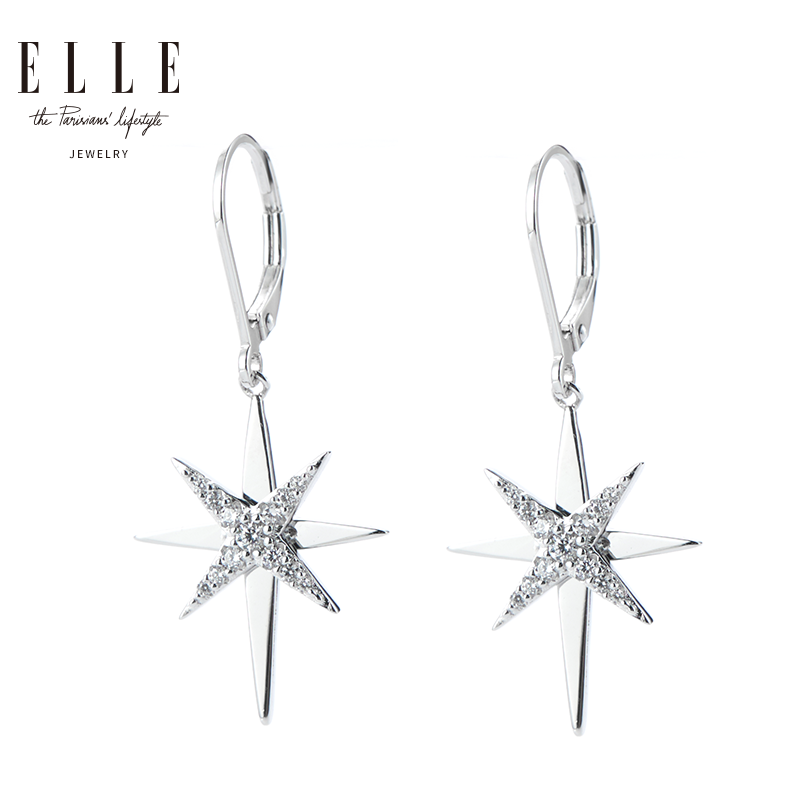 ELLE 耳环 Double Star 925银红宝石镀铑耳坠