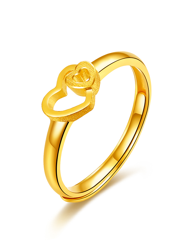 鑫万福黄金戒指足金999爱双心女士精细款金首饰活口结婚约261克