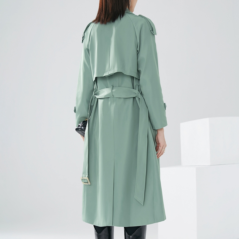 晚白2021春季新品时尚纯色百搭翻领长袖修身显瘦长款风衣外套女