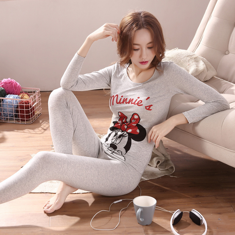 都市丽人舒适贴身柔软简约圆领修身显瘦女士保暖内衣套装2w7109