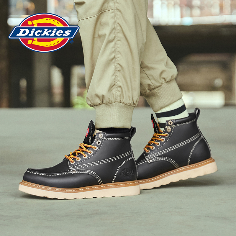 Dickies工装鞋男英伦真皮高帮工装鞋短靴厚底194M50LXS34