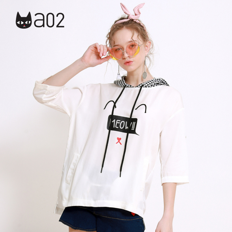 a02商场同款减龄学院风刺绣格子拼接帽子衬衫女D1U2C0A21BL