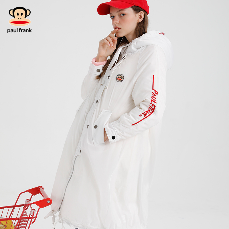 PaulFrank/大嘴猴冬季羽绒服女韩版连帽加厚中长款大衣X 白色 S