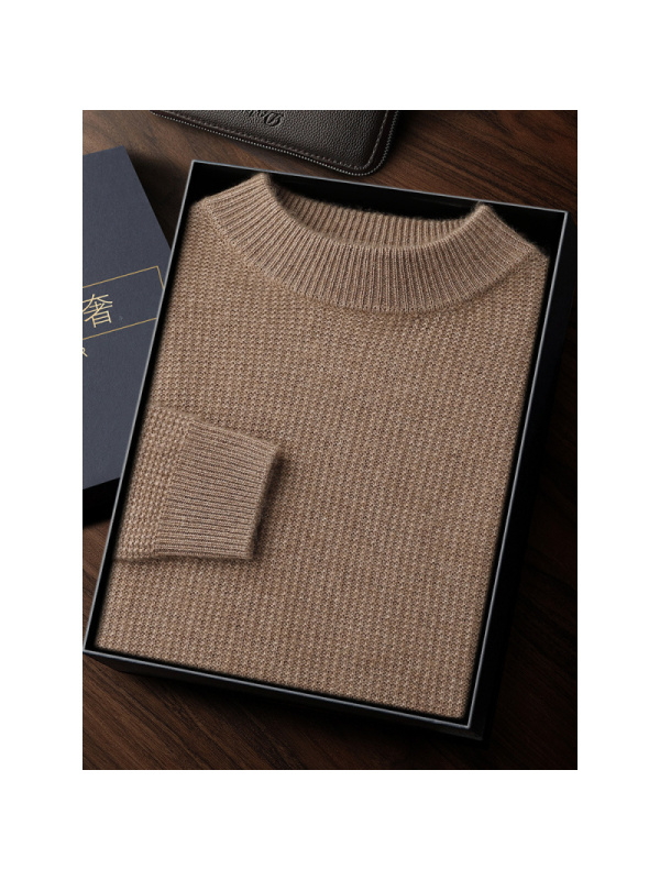 商务休闲半高领套头山羊绒针织衫男新款羊毛七针双股加厚提花毛衣