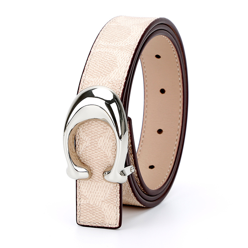 蔻驰coach奢侈品女士专柜款双面人造革配皮腰带皮带浅卡其配咖色箱包