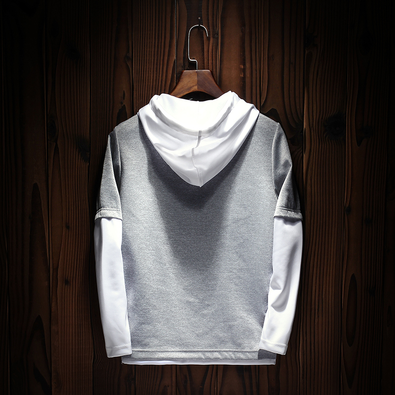 稻草人(mexican)长袖t恤男假两套头件连帽卫衣青少年学生韩版男士衣服