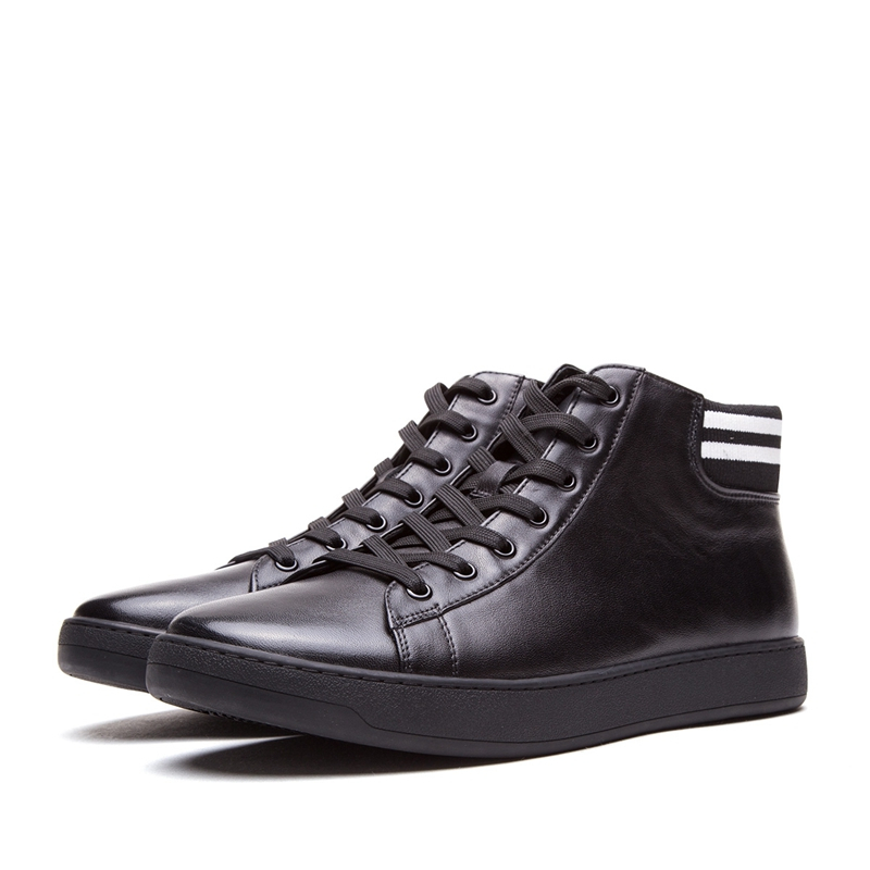 热风hotwind学院风潮流男士条纹百搭靴厚底短筒皮靴h13m7409