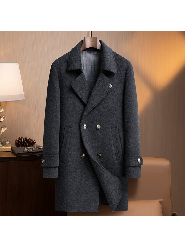 高端含羊绒羊毛双面呢大衣男士秋冬新款脱卸围巾鹅绒马甲羊绒外套