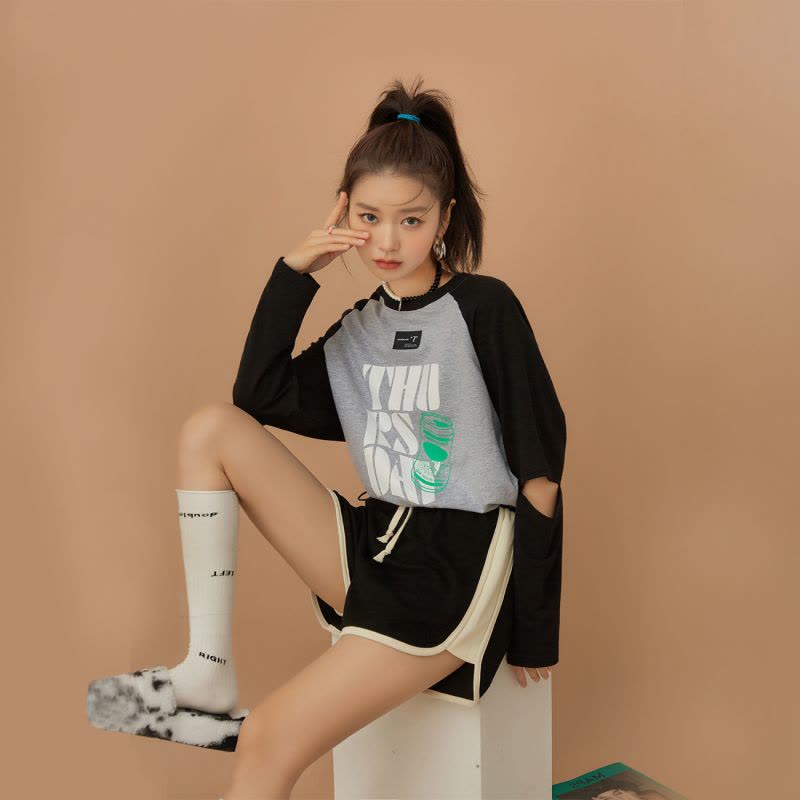 OtherMix印花拼接长袖卫衣女2021年早秋设计感炸街薄款小众上衣图片