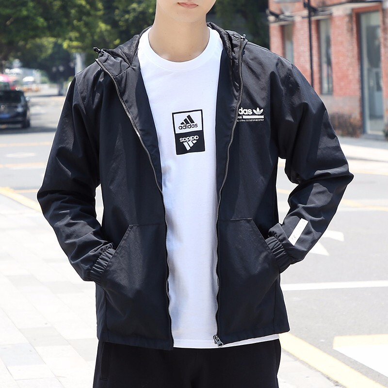 阿迪达斯（ADIDAS）男款运动服休闲跑步连帽夹克外套DX4236
