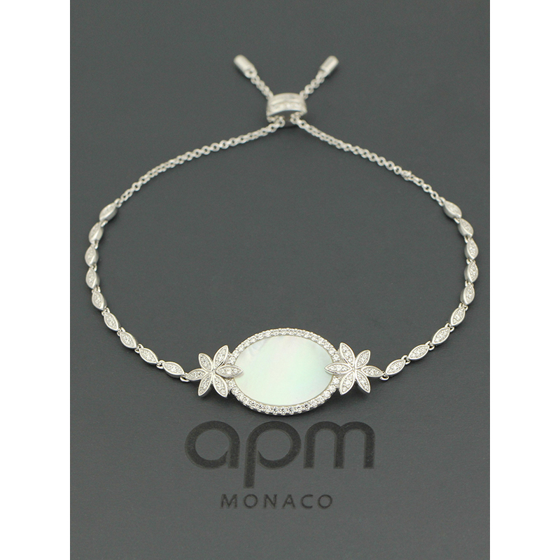 apm MONACO白母贝花朵925银手链 个性设计感手腕链女士 时尚可爱首饰手饰品AB4059XNA