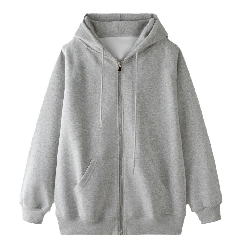 2023春秋新款灰色卫衣外套女拉链开衫连帽宽松休闲小个子上衣潮