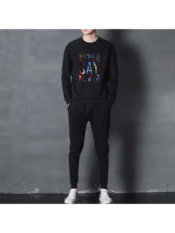 新款男士休闲套装春秋韩版帅气潮流时尚运动印花衣服