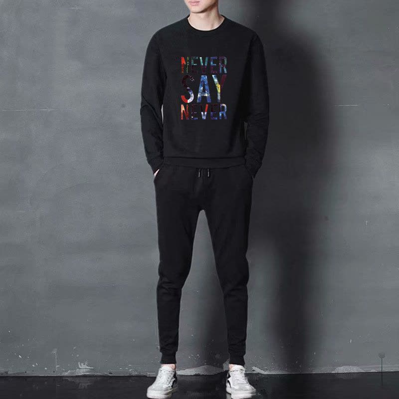 新款男士休闲套装春秋韩版帅气潮流时尚运动印花衣服图片