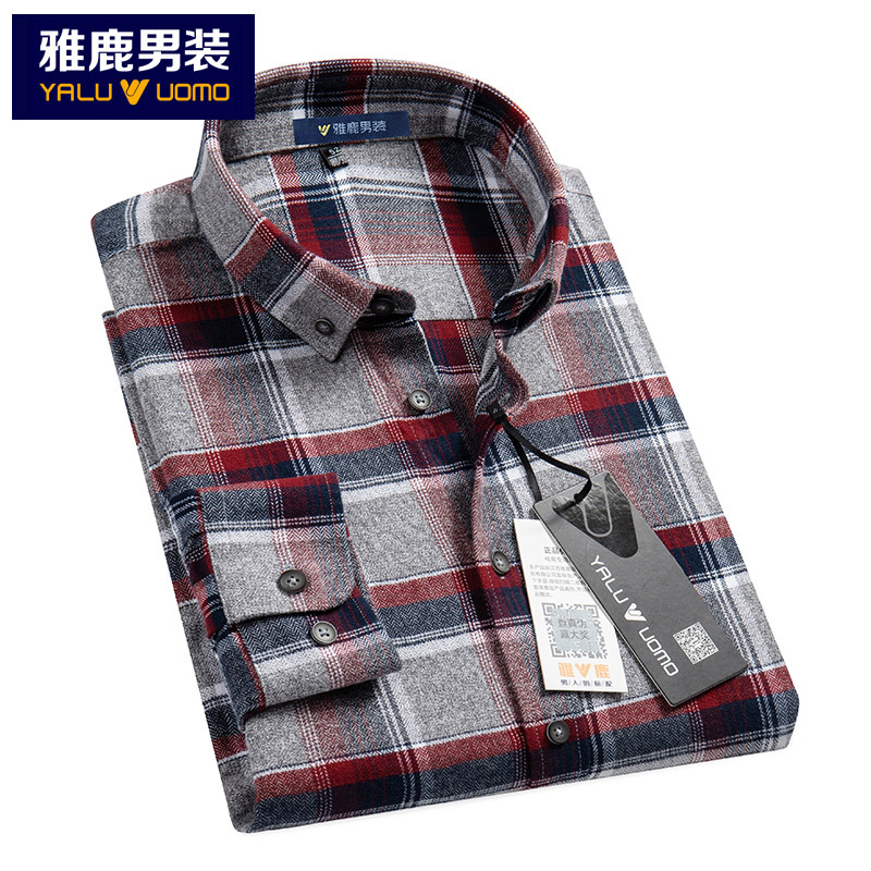 雅鹿男装长袖衬衫男2019秋季上新纯棉格子舒适百搭青年长袖男士衬衫A11019064