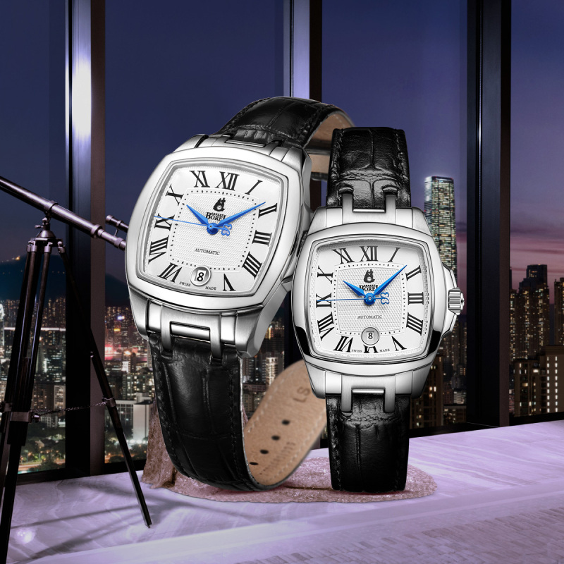 依波路ernestborel传奇系列罗马符蓝钢针日历皮带自动机械情侣表gls