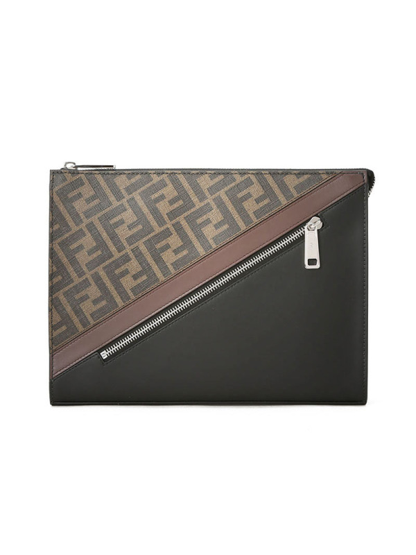 预订 FENDI芬迪 男士手拿包 FF标识老花款7VA433织物\牛皮革