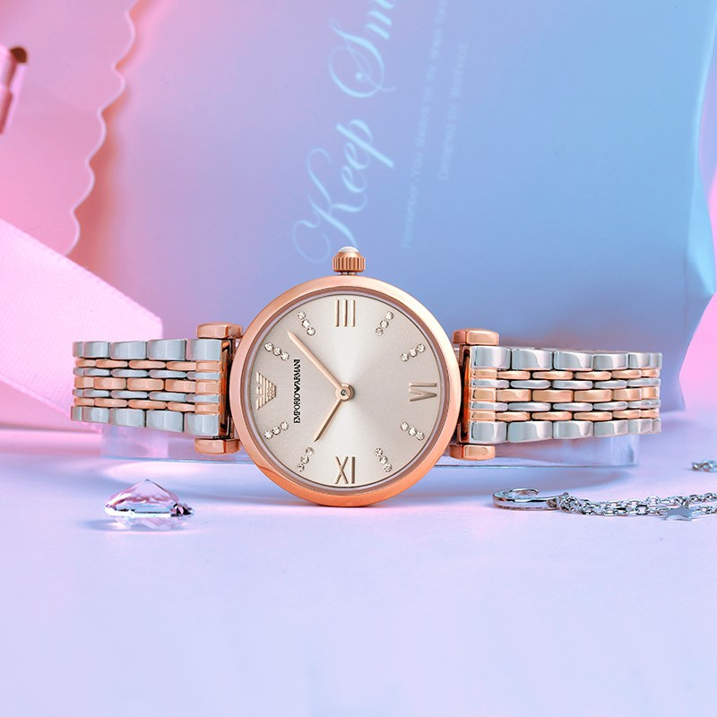 阿玛尼(Emporio Armani)手表精致石英表 女小表盘休闲百搭商务钢带腕表 AR11223