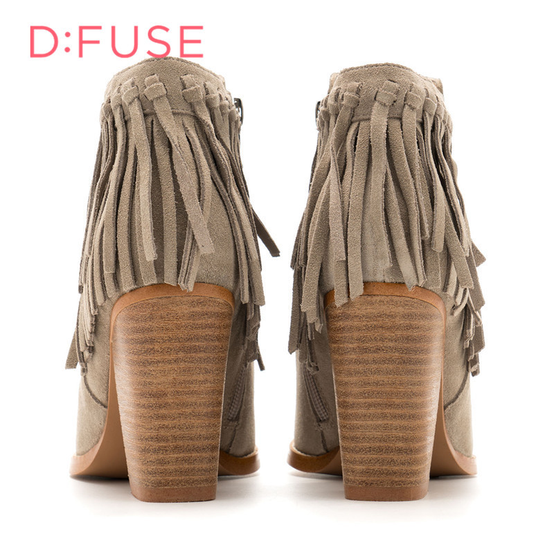 迪芙斯D:FUSE牛皮尖头高跟流苏短靴女鞋DF64117303