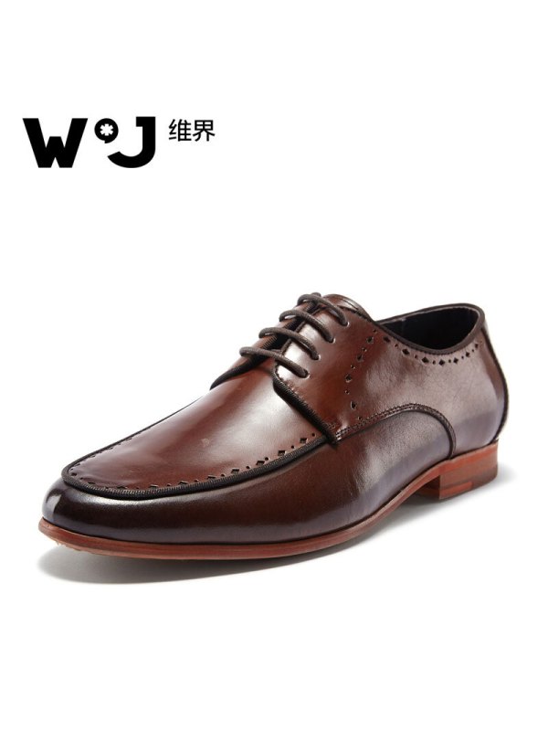 维界W*J商务休闲鞋男睿智优雅新款牛皮商务休闲鞋 棕色 42
