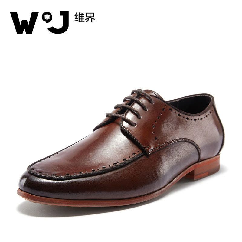 维界W*J商务休闲鞋男睿智优雅新款牛皮商务休闲鞋 棕色 42图片