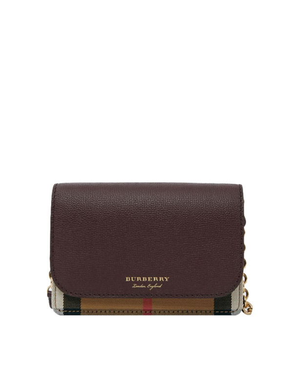 博柏利Burberry/巴宝莉 女包 格纹拼皮单肩链条包 翻盖包 女士女款斜挎包