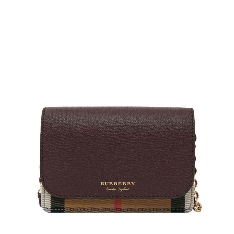 博柏利Burberry/巴宝莉 女包 格纹拼皮单肩链条包 翻盖包 女士女款斜挎包图片