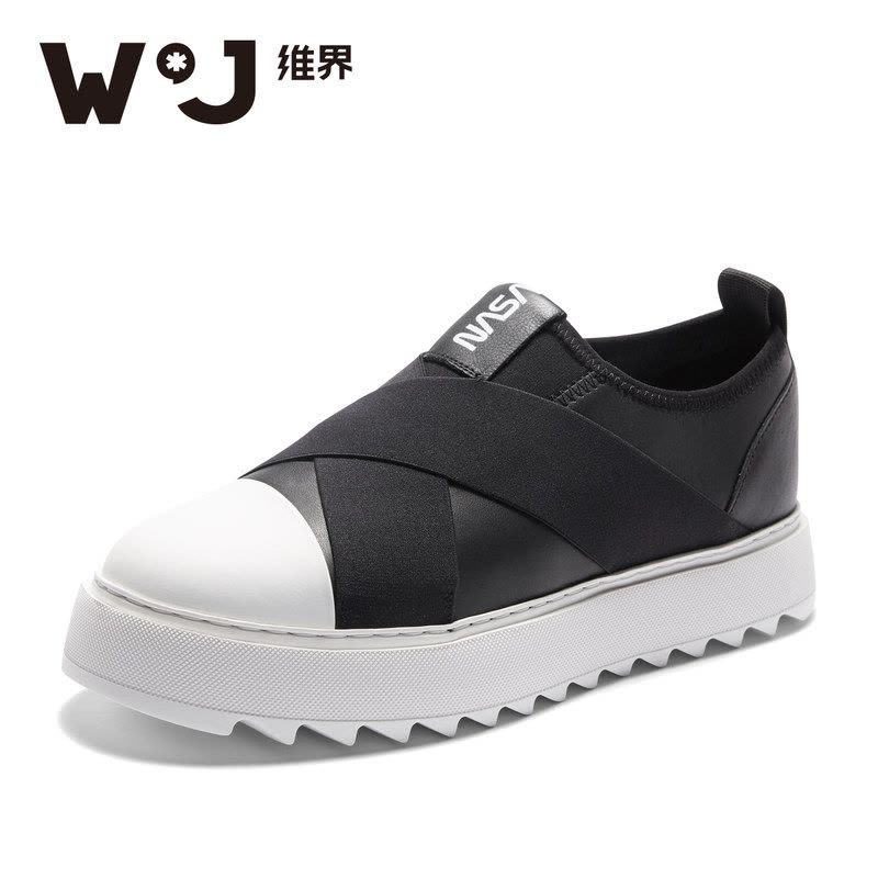 维界秋季男鞋韩版时尚套脚黑色板鞋个性厚底休闲鞋网红原宿风男鞋图片