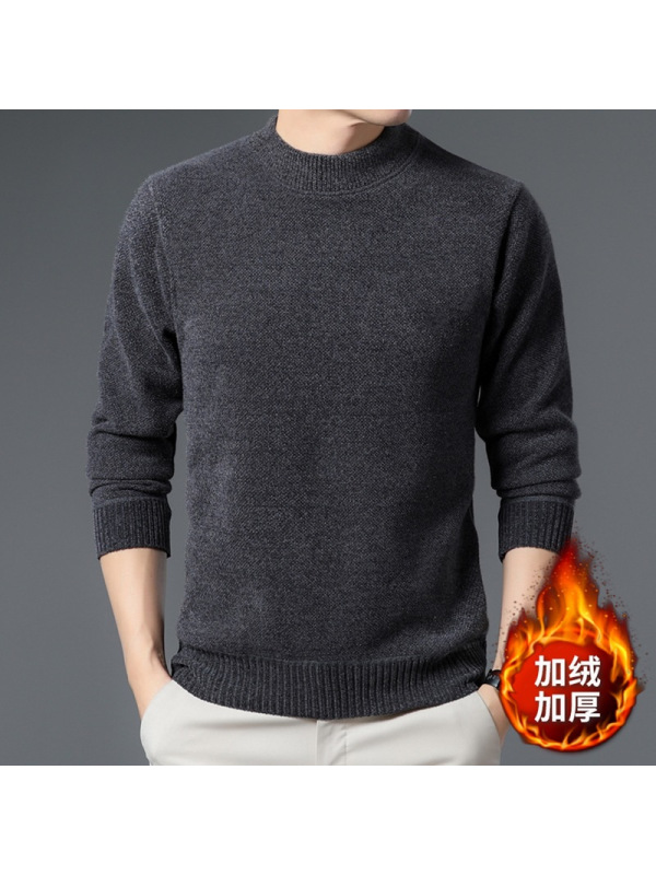 雪貂绒男士毛衣冬季新款半高领加绒加厚纯色打底针织衫男
