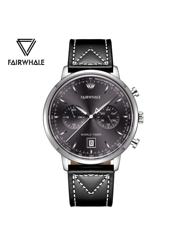 马克华菲(fairwhale)手表雾霾蓝石英表黑科技防水夜光腕表