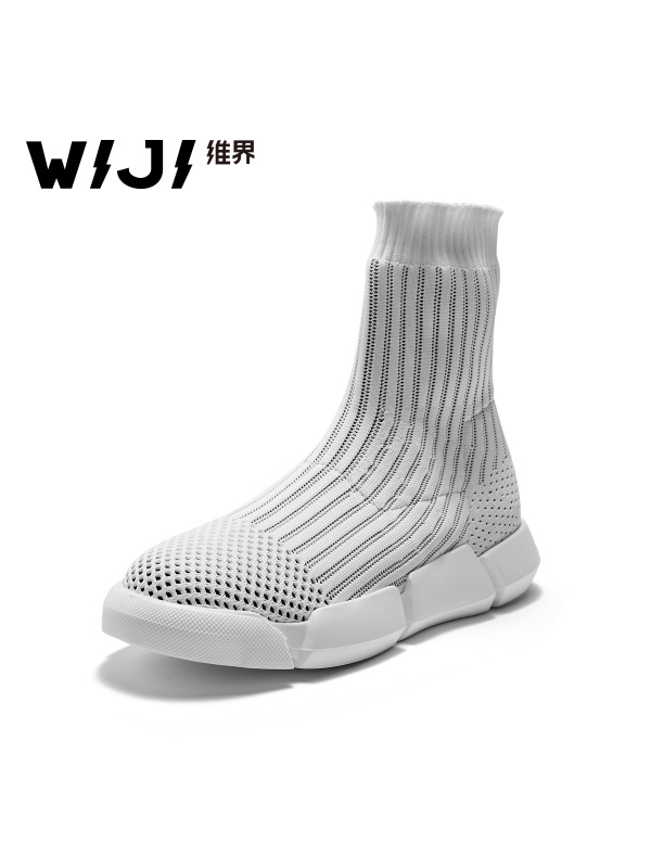 WIJI2018新款春夏平底毛线厚底百搭短靴女士韩版时尚马丁靴袜子鞋