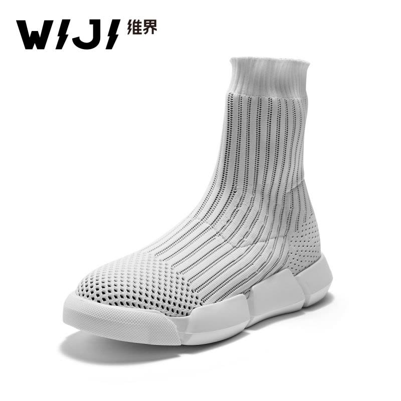 WIJI2018新款春夏平底毛线厚底百搭短靴女士韩版时尚马丁靴袜子鞋图片