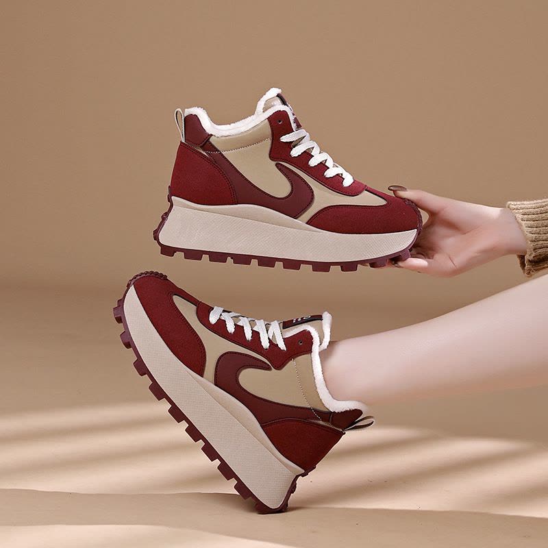 厚底女鞋新款冬季高帮加绒保暖老爹鞋百搭增高加绒图片