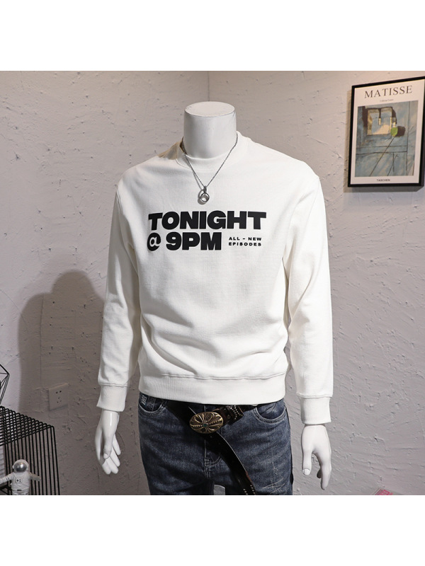 秋冬加绒青年长袖套头卫衣男立体压胶字母印花落肩袖上衣休闲