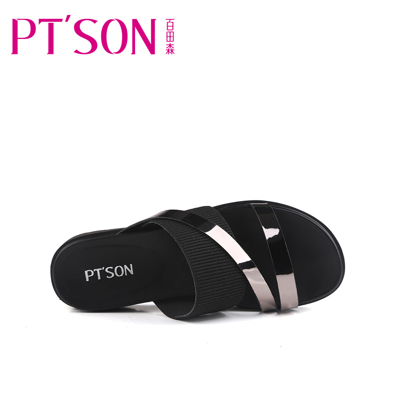 PTSON/百田森 韩版夏季凉鞋平底休闲镜面拖鞋女外穿室外