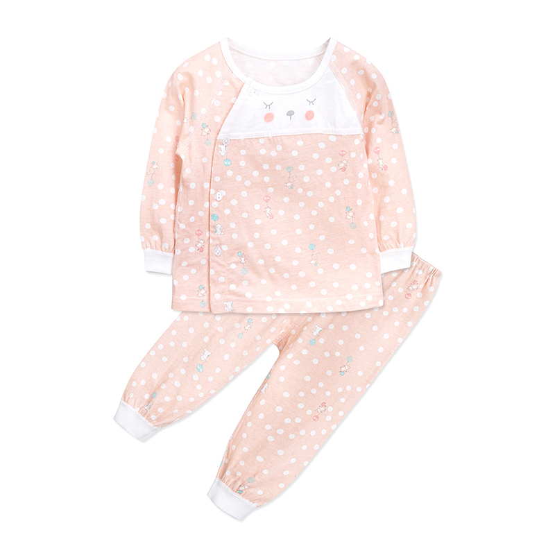 男女童春季新品两件套前开襟圆领简约居家服3-24个月59-90cm