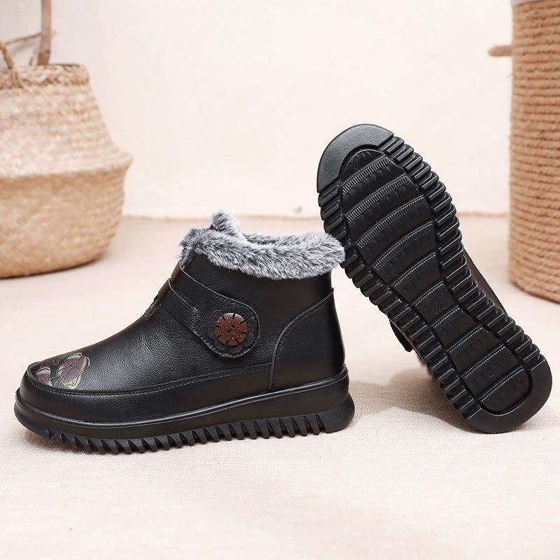 新款真皮妈妈棉鞋软底防滑加厚舒适中老年女棉鞋图片