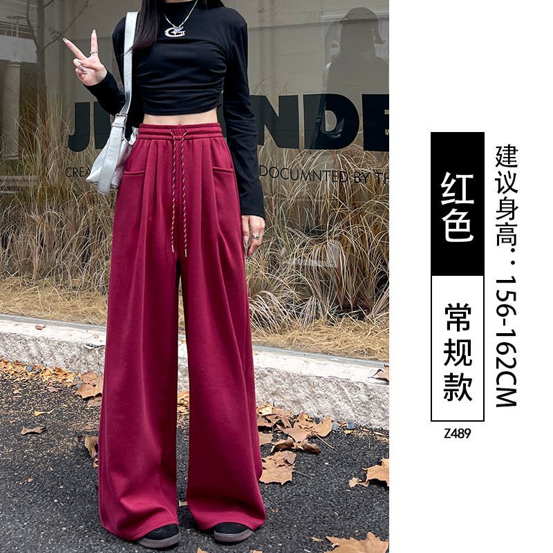 灰色运动裤女春秋季新款秋冬加绒直筒卫裤小个子休闲阔腿裤子图片