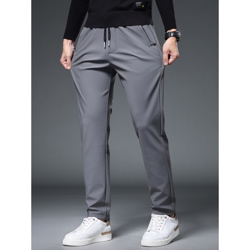 四季款休闲裤男基础百搭修身直筒裤松紧腰弹力商务男士长裤